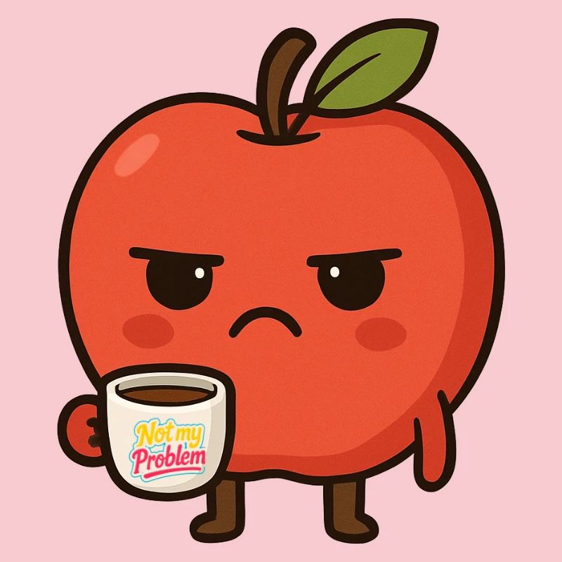 Grumpy Kawaii Apple - Funny Not My Problem Meme