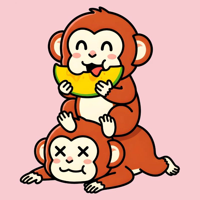 Singe espiègle mangeant de la pastèque sur un ami