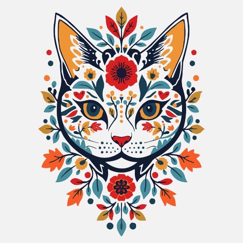 Chat fleur dans le style folklorice