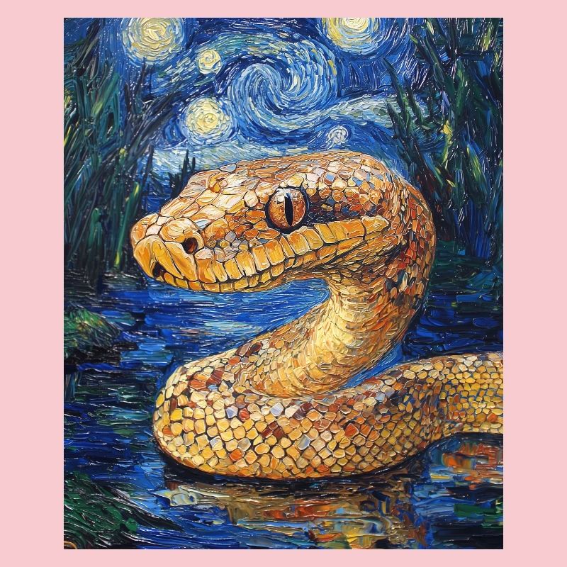Snake Python Van Gogh Style Starry Night
