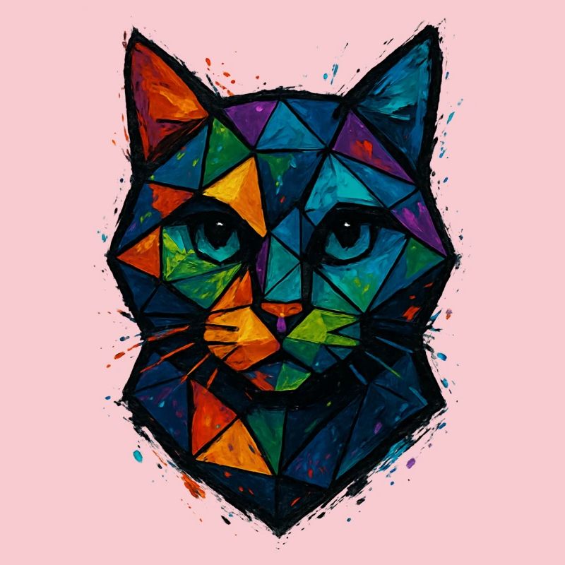 Chat Low Poly - Geometric Mesh Polygonal Art Desig