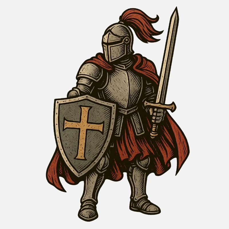 Epic knight with shield and sword