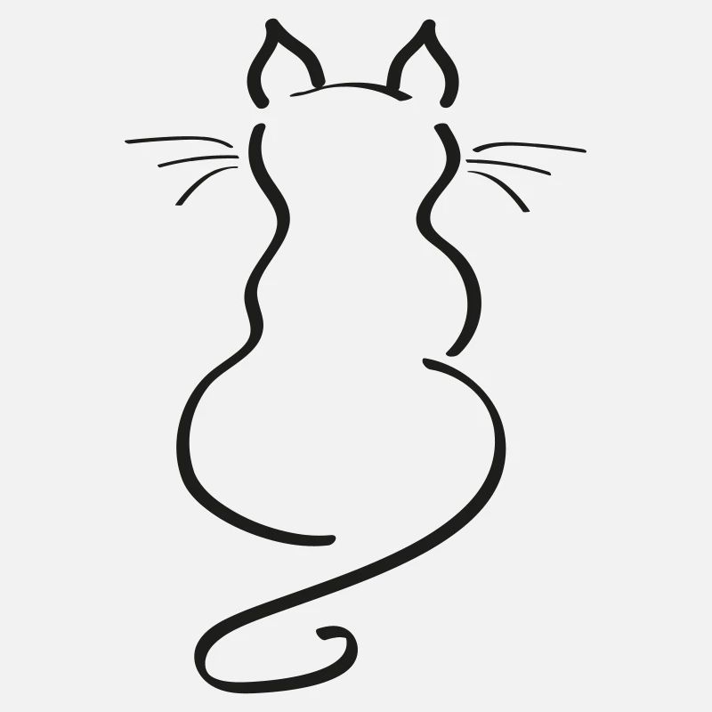 Cat Minimalist Line Back Plain Thick