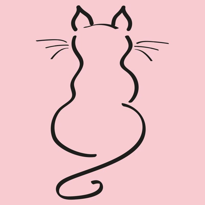 Cat Minimalist Line Back Plain Thick
