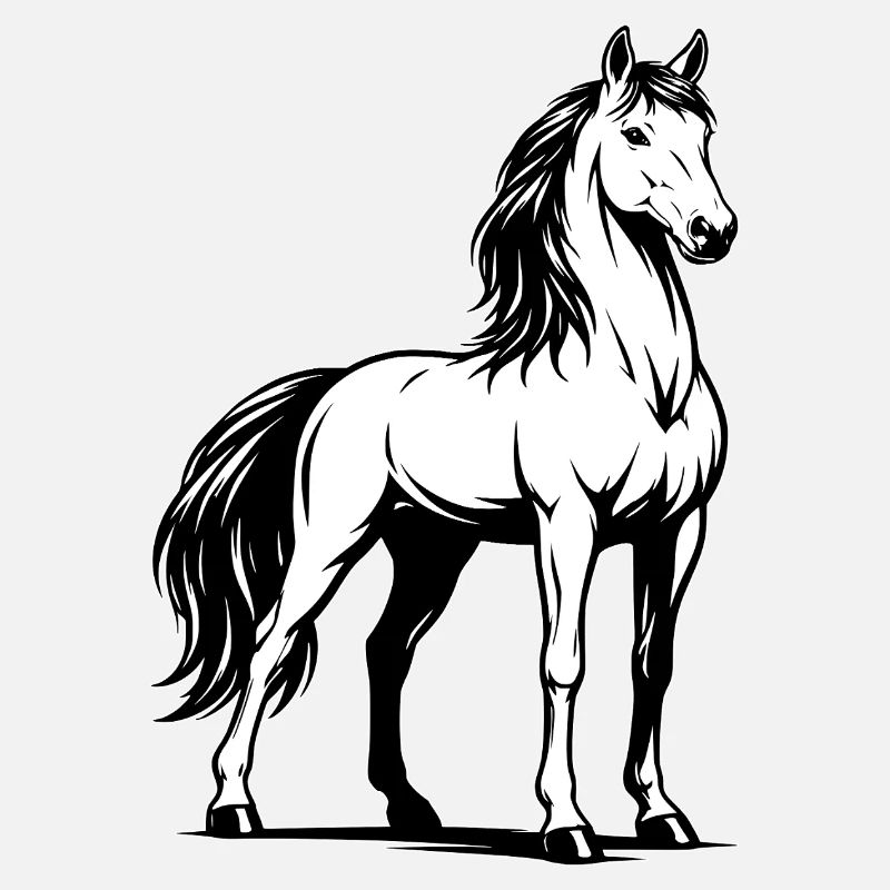 Pferd_stehend_Schwarz-White