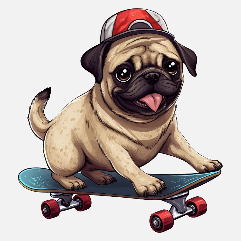 Skateboardender Mops: Dynamisches Hund- und