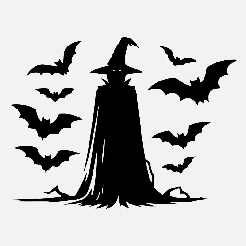 Scary Halloween Witch with Bats