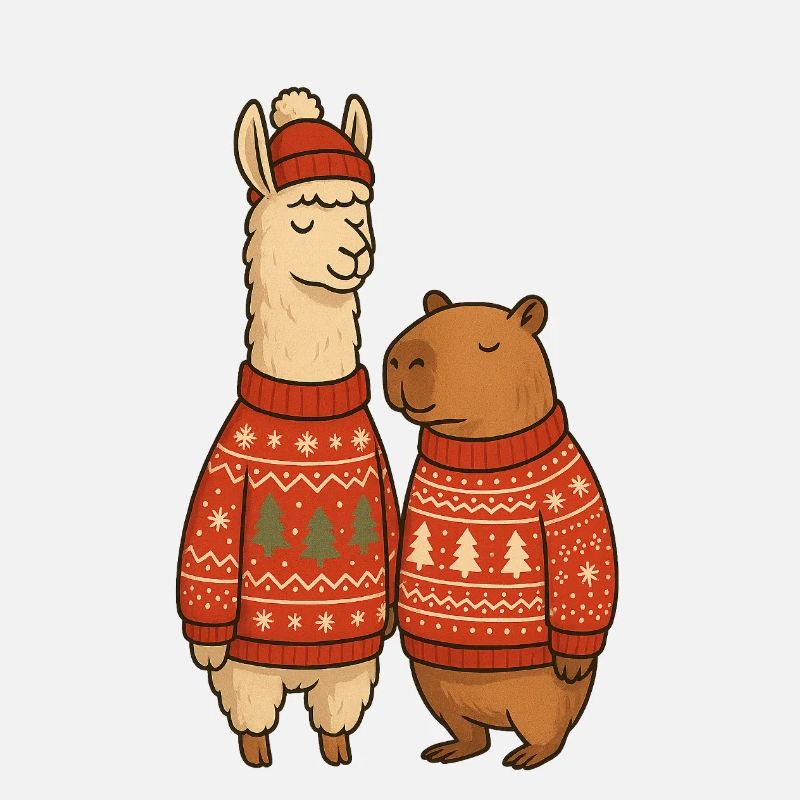 Lama und Cabibara Weihnachtspullover Duo