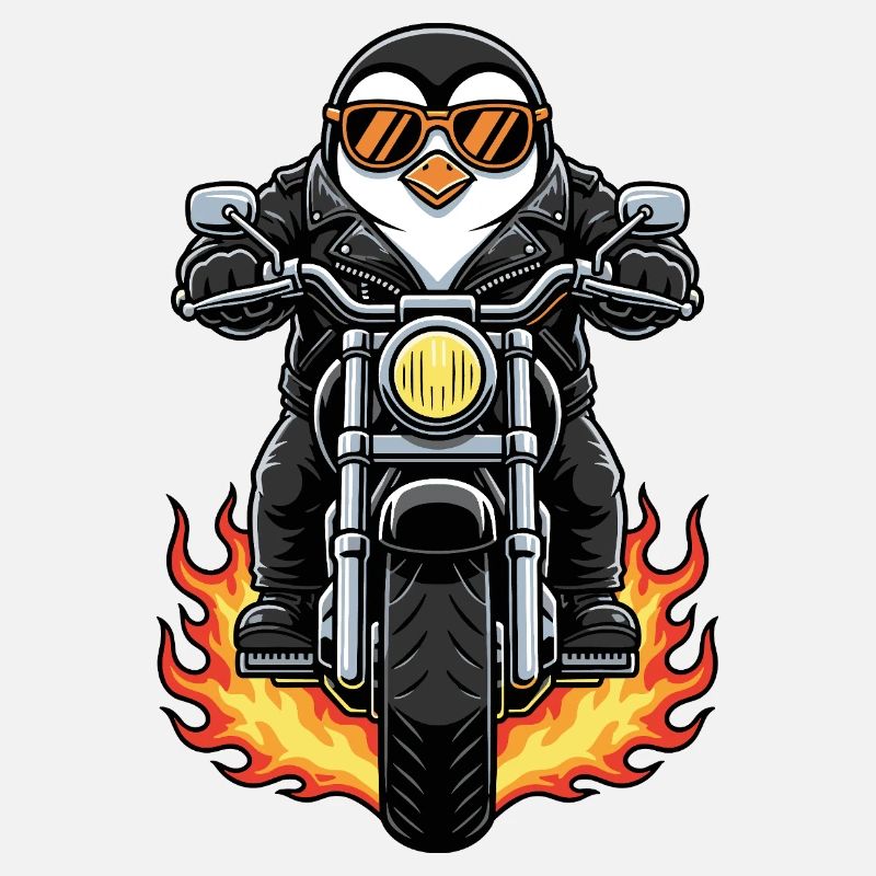 Cool Biker Penguin Motorcycle Flames