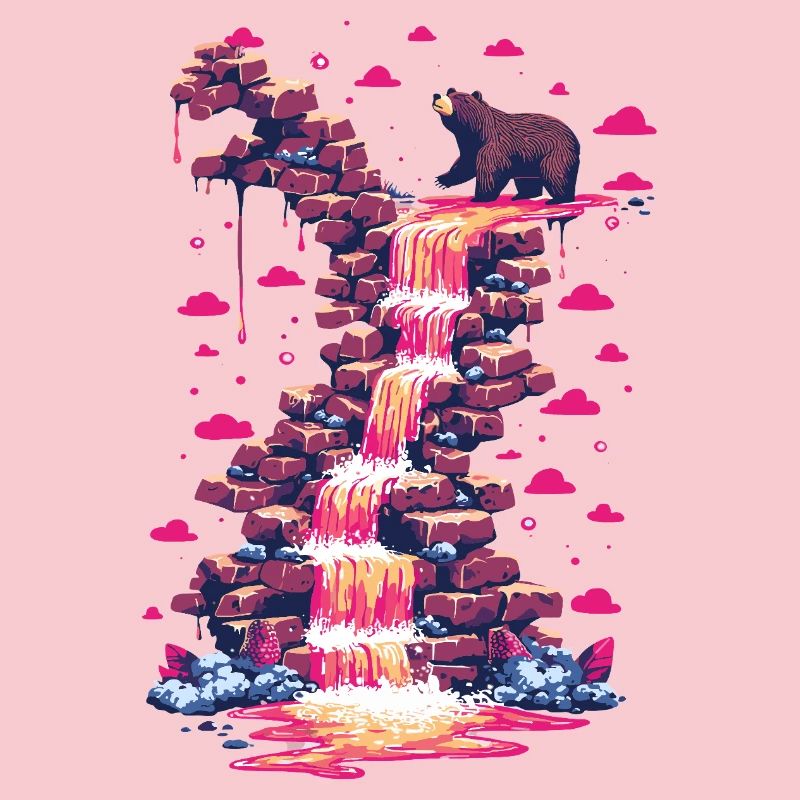Pink waterfall with bear light