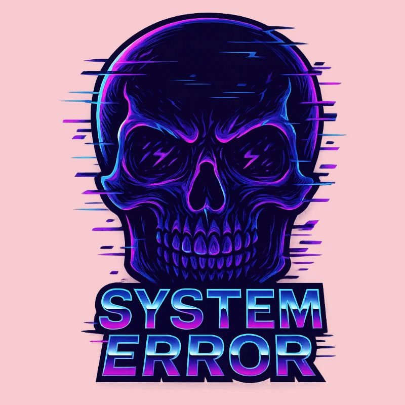 Neon Glitch Schädel mit Systemfehlertext
