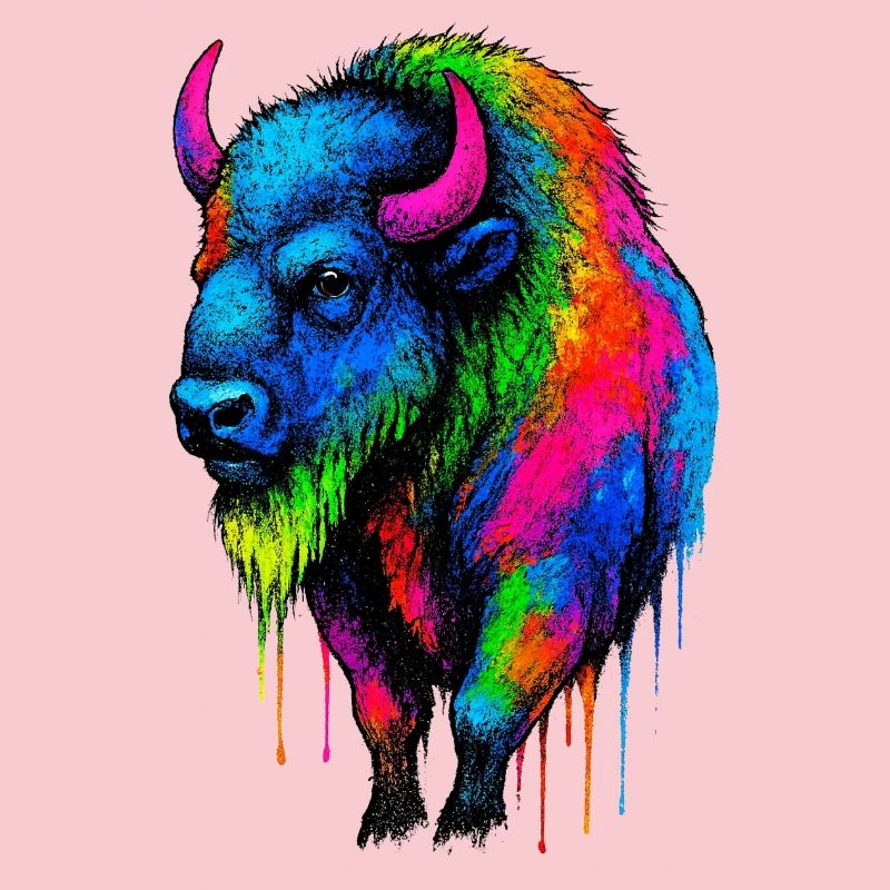 Explosion de couleurs de bison coloré