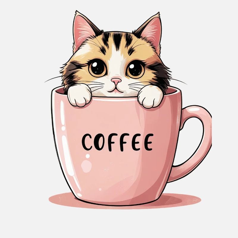 Chat de café mignon - Motivation matinale parfaite