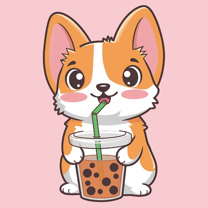 Cute Corgi with Bubble Tea