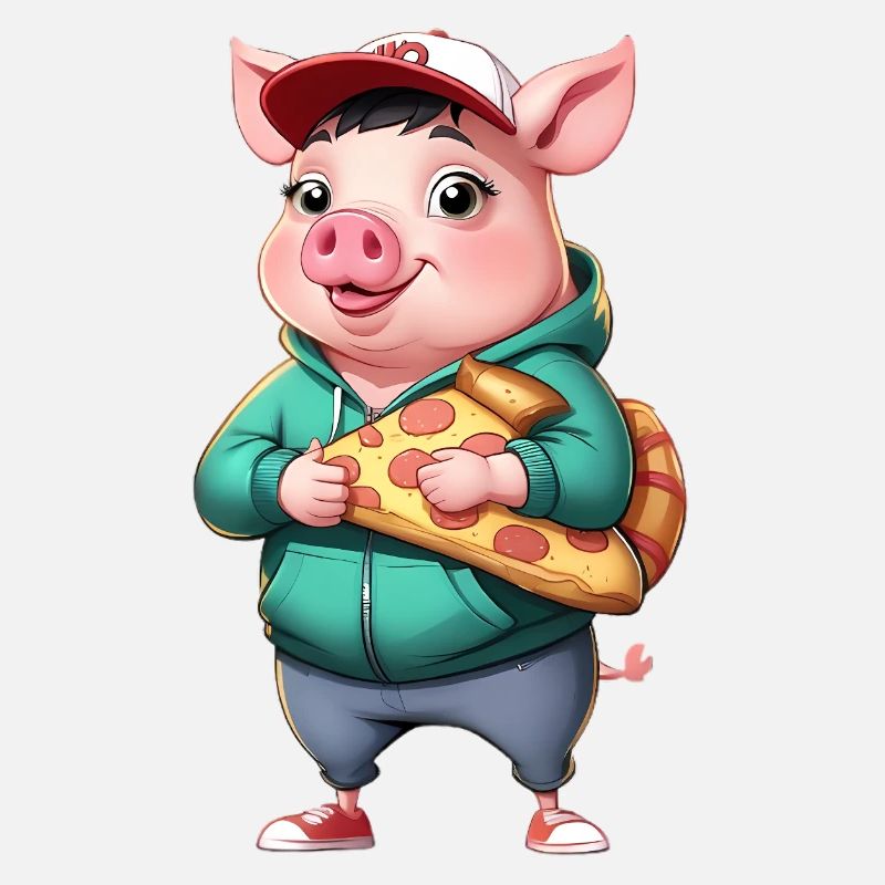 Cochon en sweat à capuche avec part de pizza