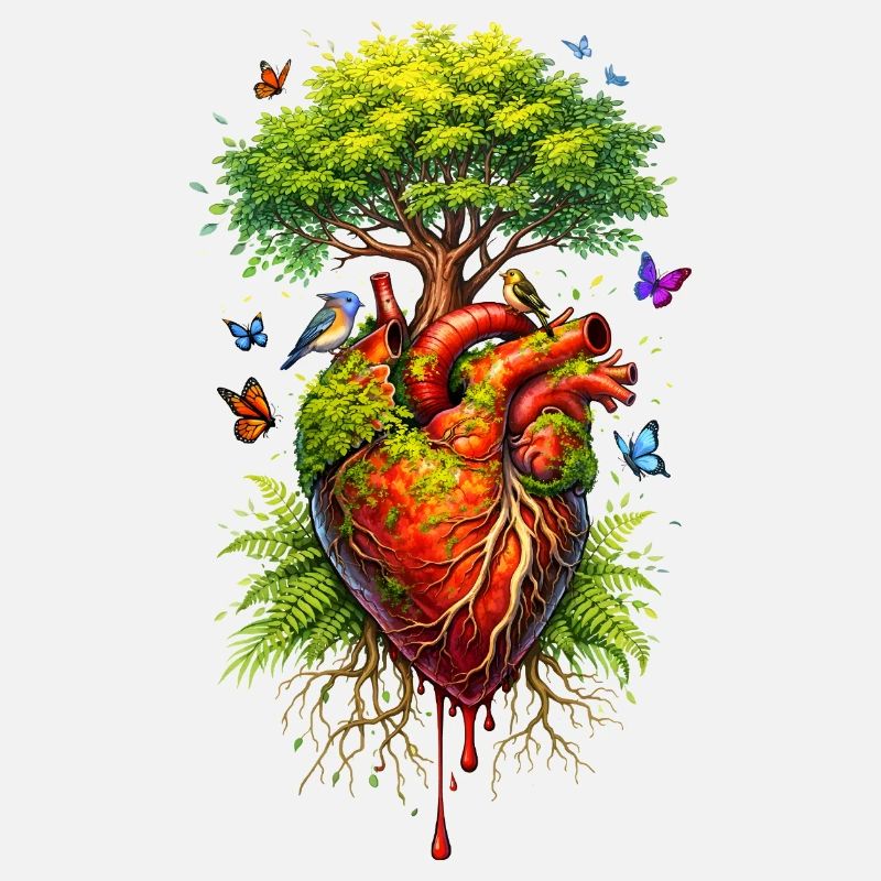 Auf einem anatomischen Herz wächst ein Baum 