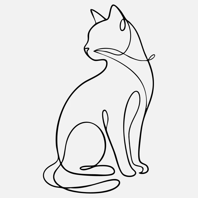 One-Line Sitting Cat Silhouette