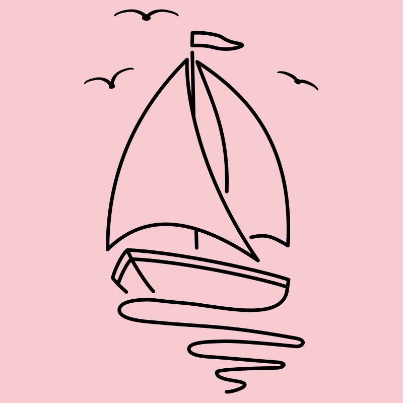 Sailboat with two sails and a flag on top.