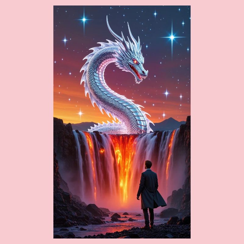 Queue de dragon ardente au-dessus d’une cascade