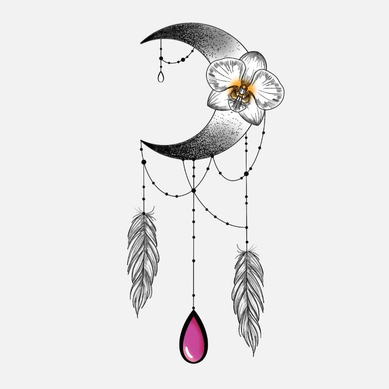 Lune orchidée plume et perle type attrape rêve 