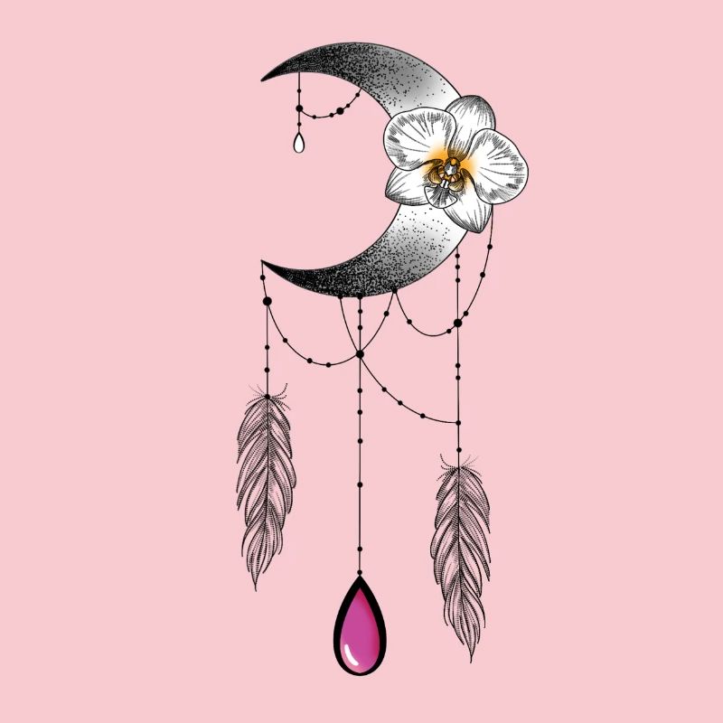 Lune orchidée plume et perle type attrape rêve 