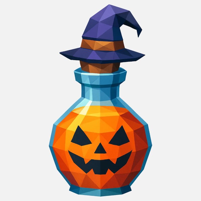 Citrouille low poly dans une fiole de sorcière
