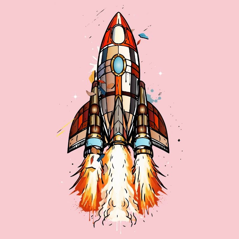 Futuristic rocket on launch in comic style