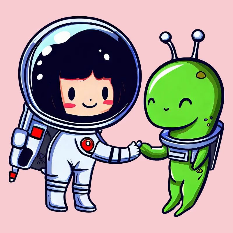 Salutation dans l’espace : poignée de main d’un extraterrestre et d’un astronaute
