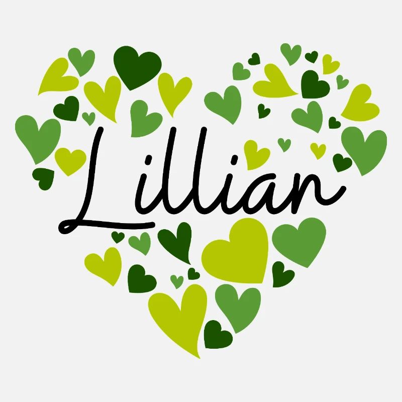 Conception du nom de Lillian avec des cœurs verts en forme de cœur