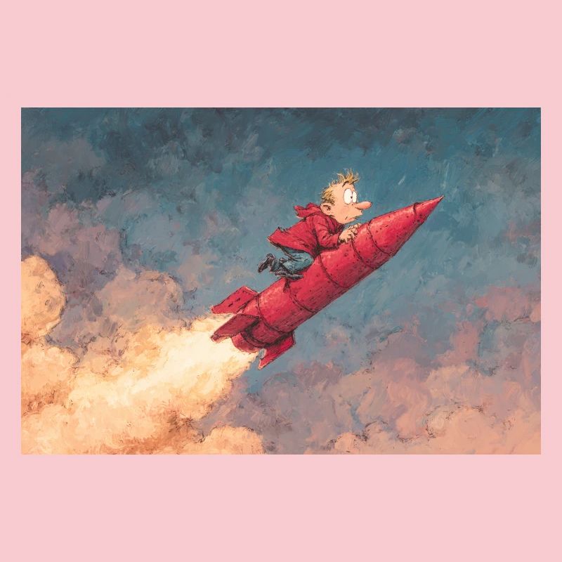 Whimsical Rocket Ride Illustration