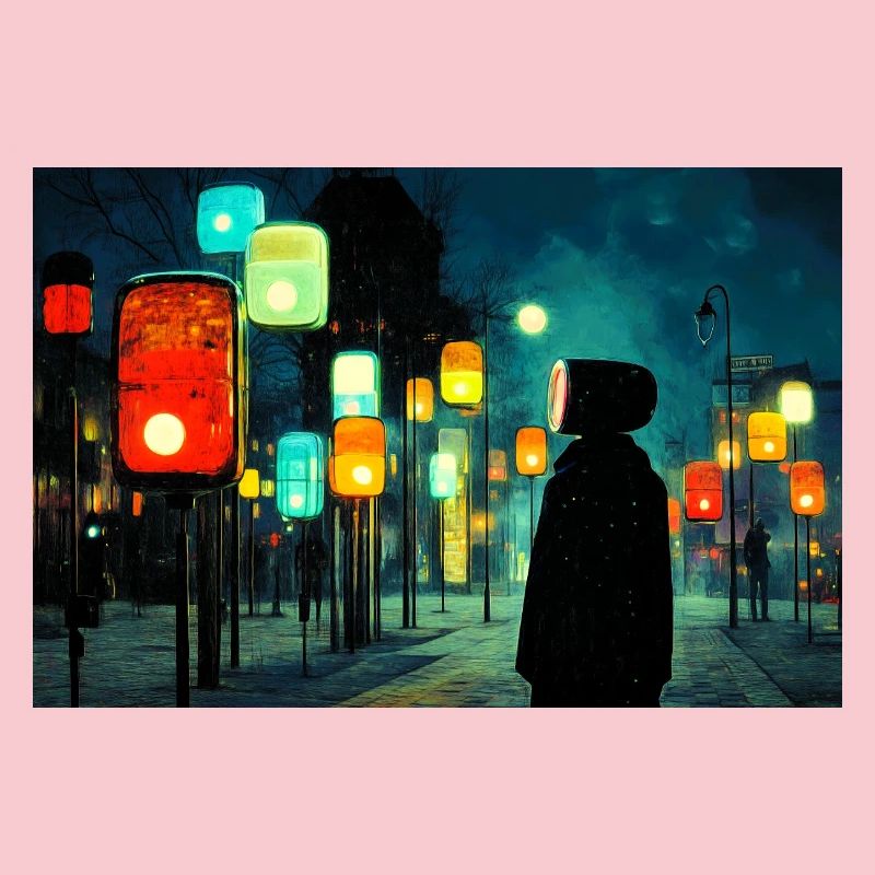 Night lamp path in neon light Ampelmännchen