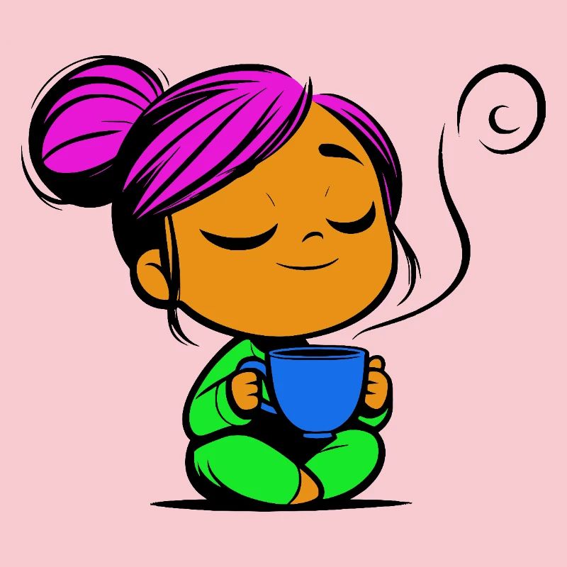 Tassmine enspannt mit einer Tasse Tee oder Kaffee