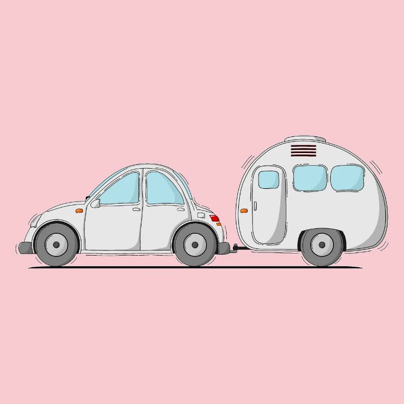Auto mit Wohnwagen Grau