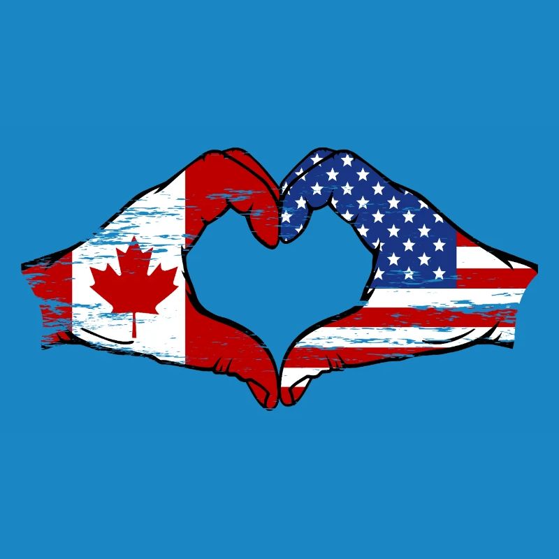 Drapeau Canada USA en forme de cœur utilisé