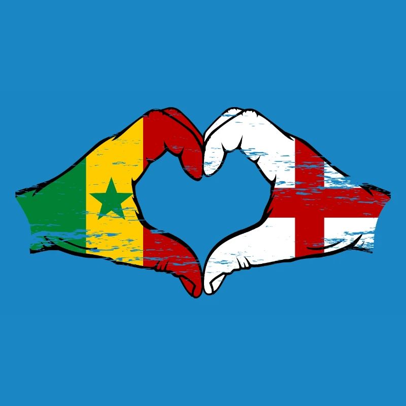 Sénégal Angleterre drapeau mains forme de coeur utilisé