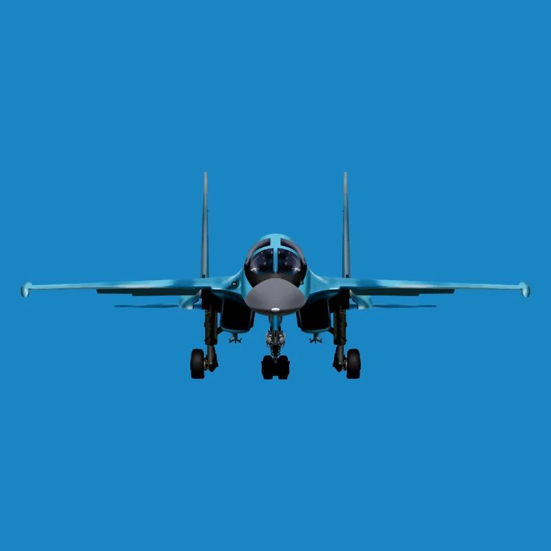 Blauer Kampfjet Frontansicht