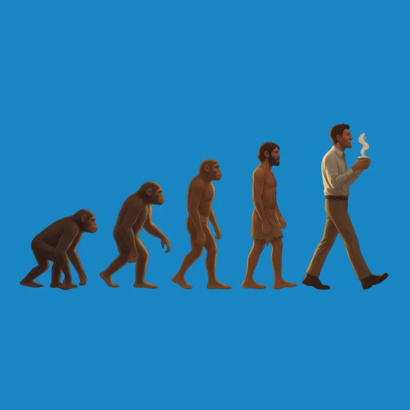 Evolutionsreise: Von Affe zu kaffeetrinkenden Mann