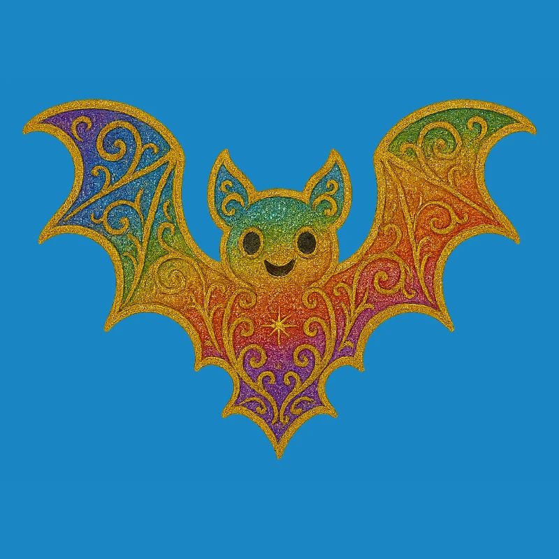Rainbow bat with glitter border