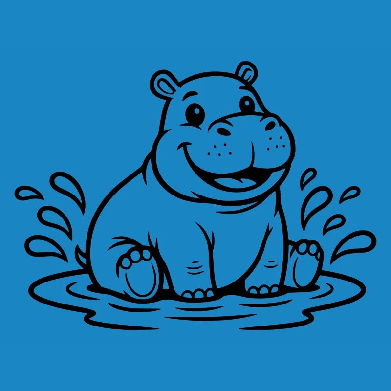 Bébé hippopotame mignon dans Water Comic Vector