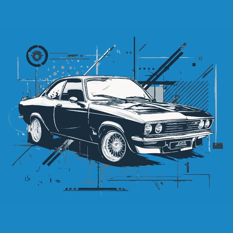 Oldtimer-Bauplan, 1970er Auto, europäisches Auto