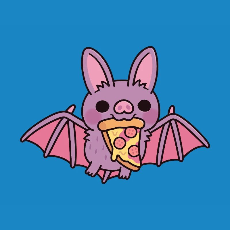 Mignon Flying Vampire Bat avec Pizza