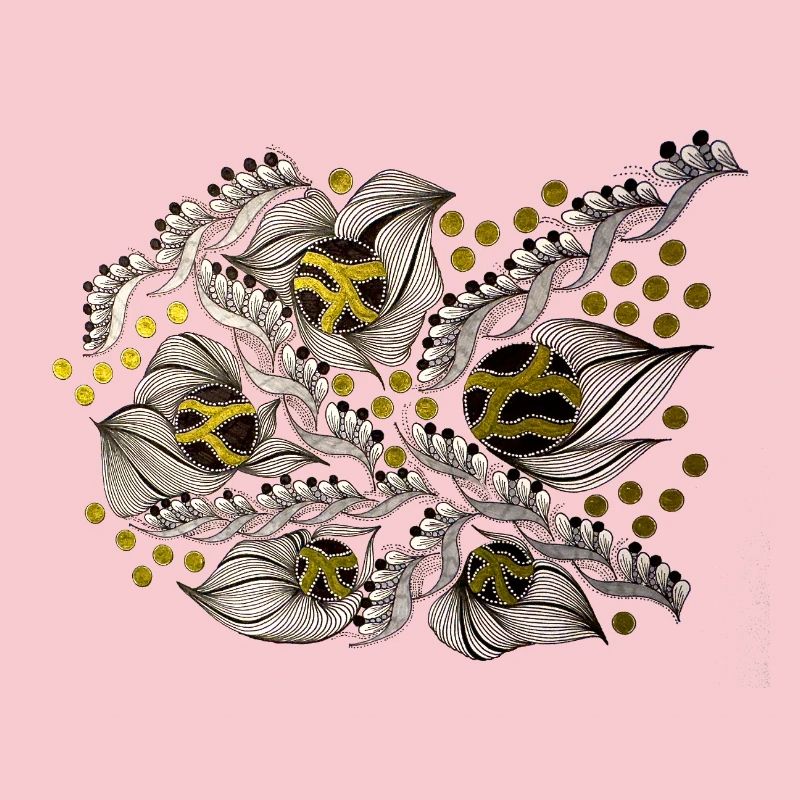 Leaf Lines Pattern with Gold Dots