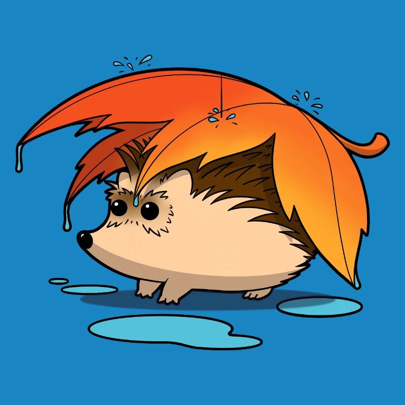 Hérisson sous parapluie feuillu