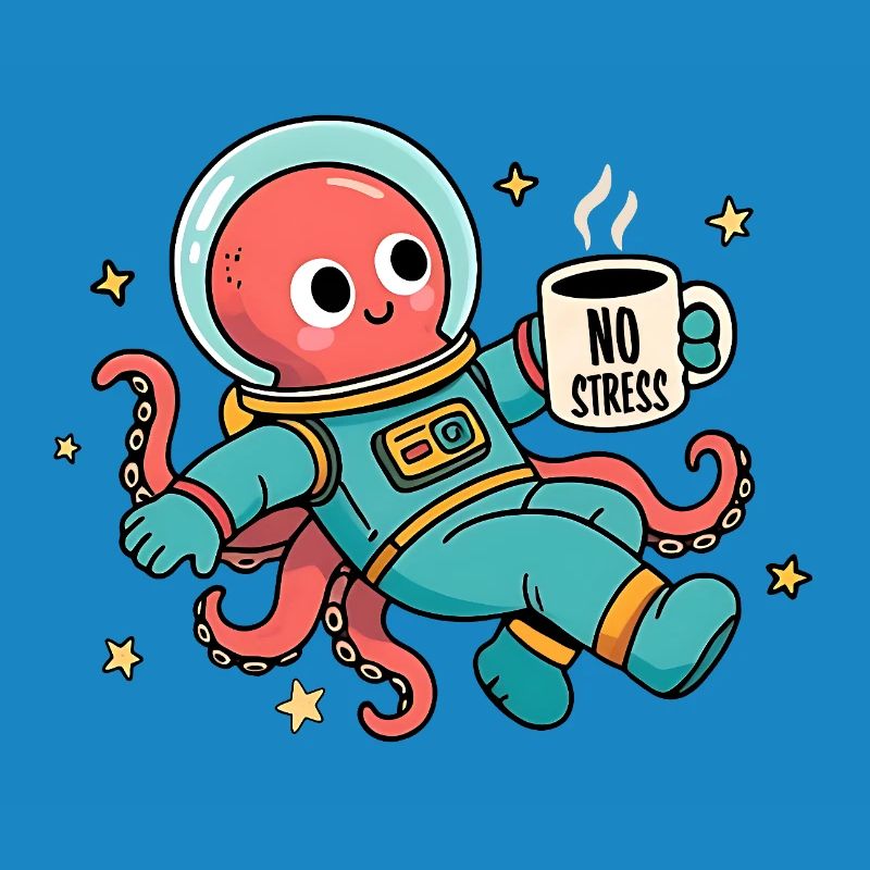 Pieuvre Astronaute Spatiale avec tasse de café