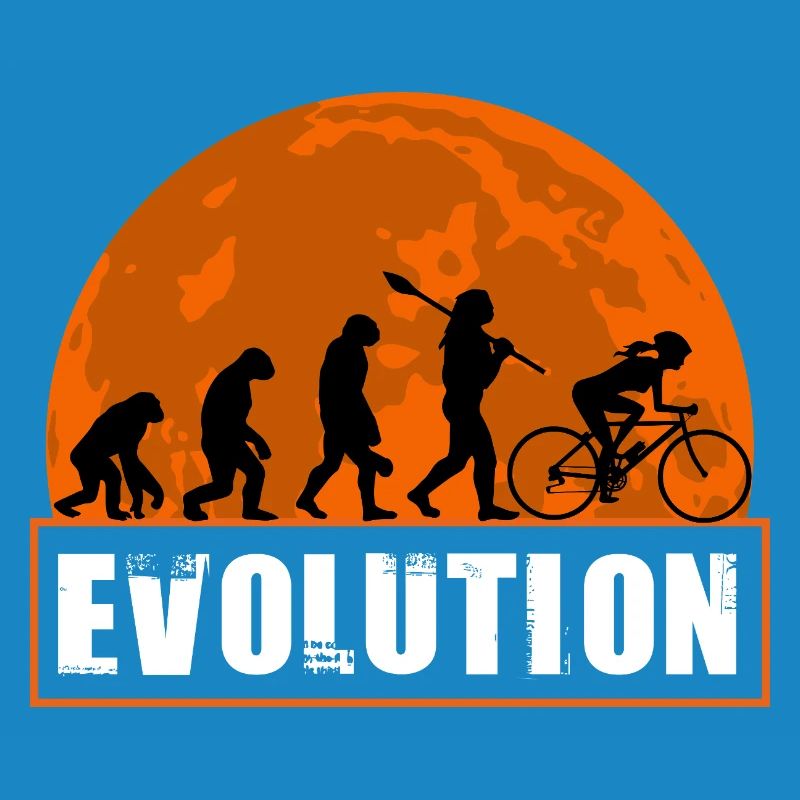 Evolution des Mannes, Radfahren, Radfahrer, Mädchenradfahrer, Fahrt