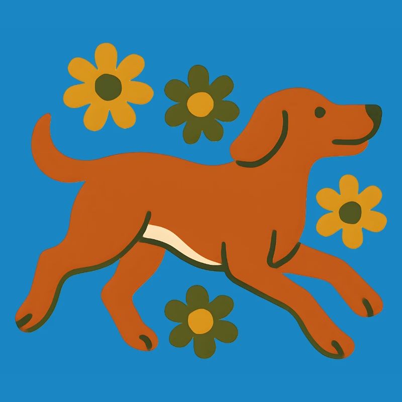 Chien rapide dans le champ de fleurs