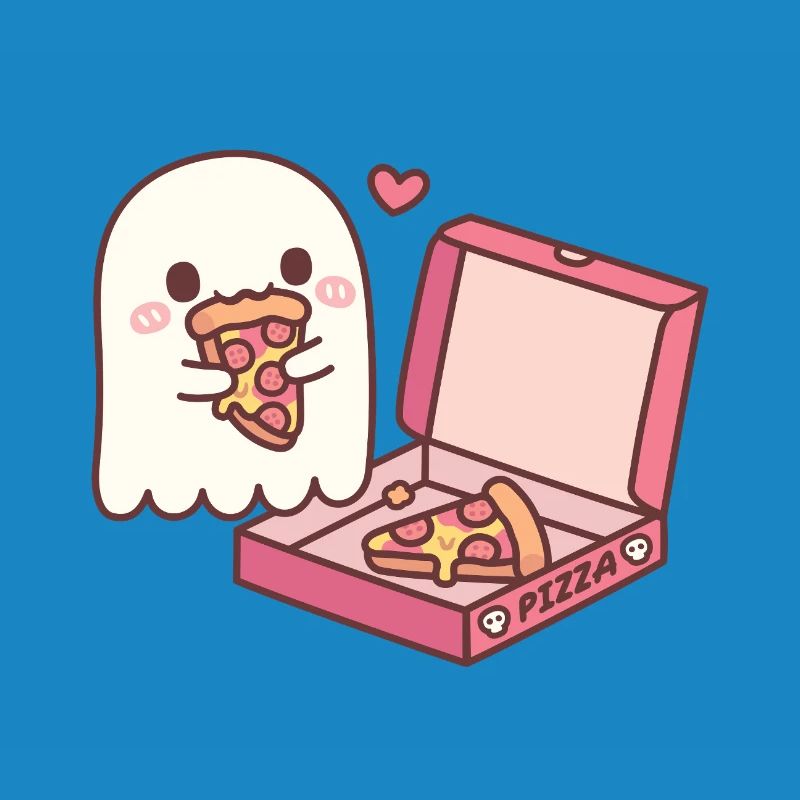 Fantôme mignon mangeant de la pizza drôle