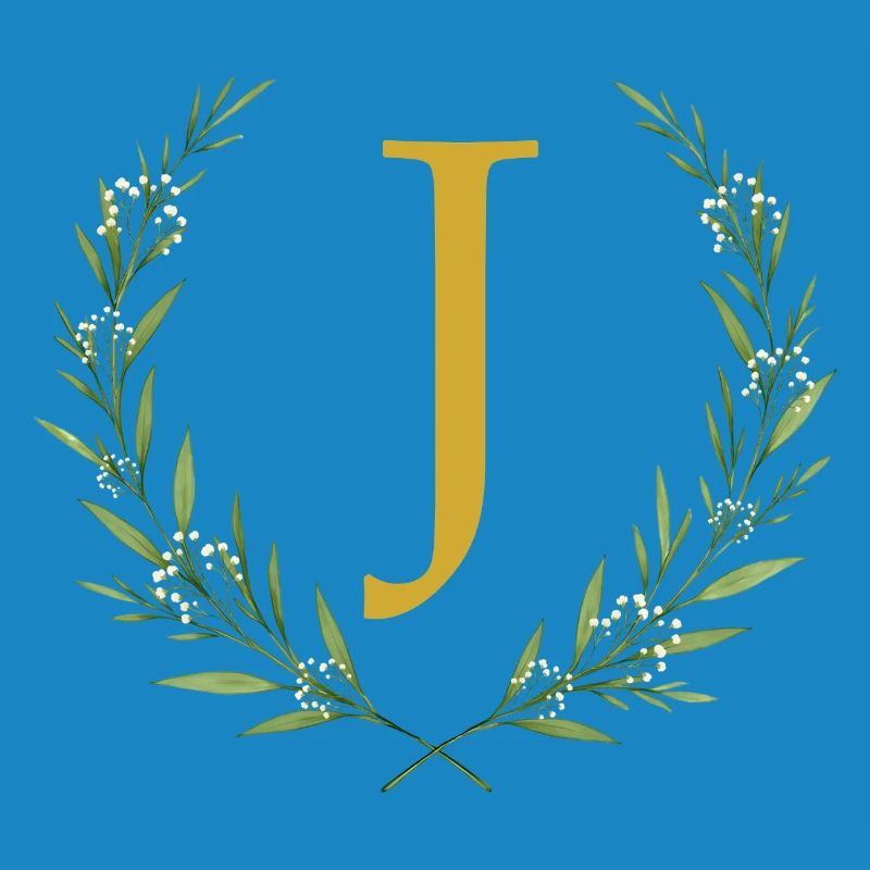 J Monogram, Eucalyptus Wreath, Personalizable