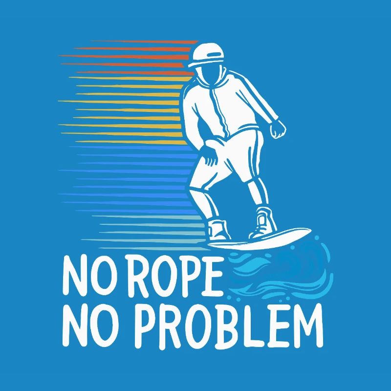 No Rope No Problem Wakesurfing Retro Sunset Design