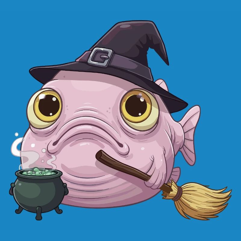 Funny Blobfish - Witch's Hat and Magic Cauldron